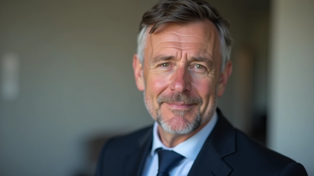 Analyste financier senior, portrait professionnel en costume bleu