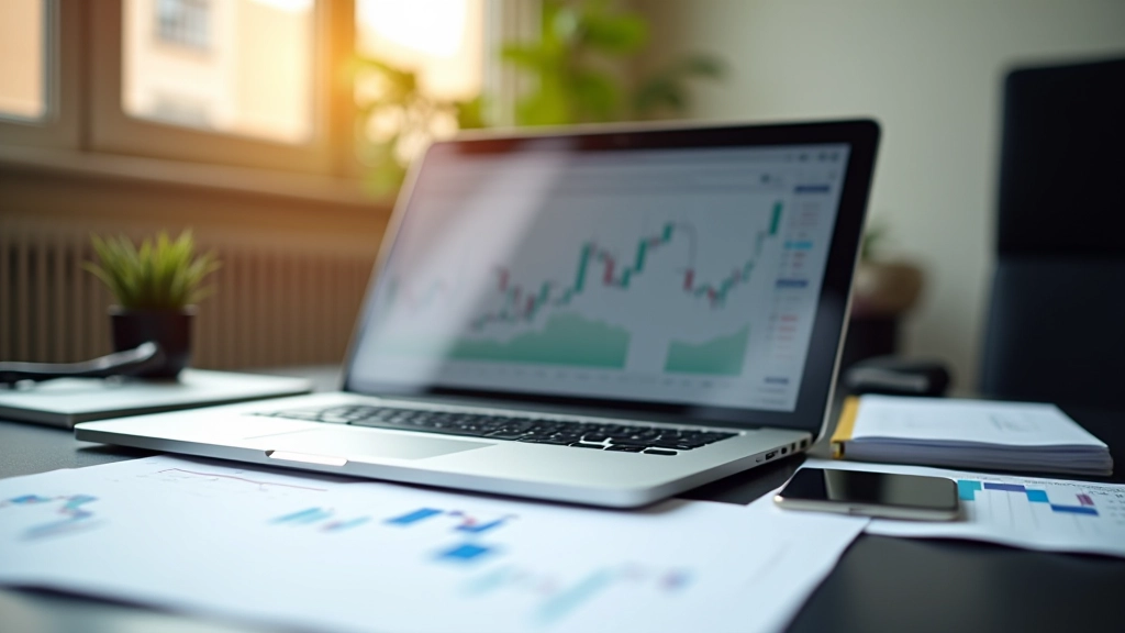 Graphique financier moderne avec données économiques sur écran de bureau professionnel