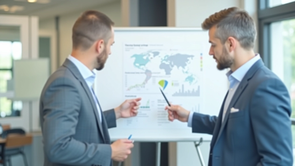 Professionnels examinant des graphiques de durabilité et des métriques ESG sur un tableau blanc, environnement de collaboration moderne