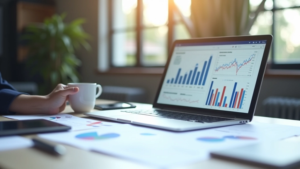 Espace de travail moderne d'analyse financière avec données et graphiques