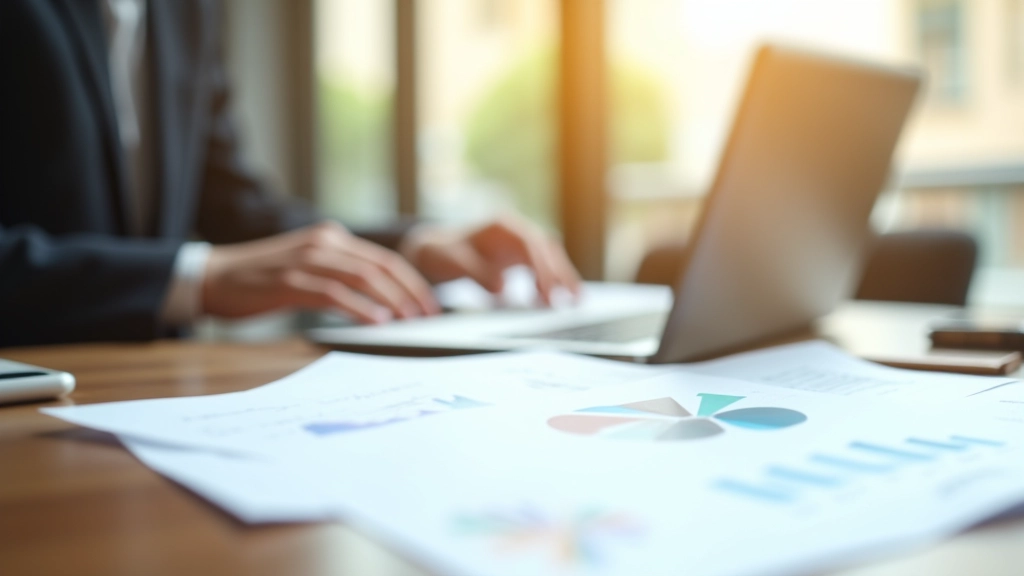 Espace de travail moderne avec documents économiques et analyses financières sur le bureau