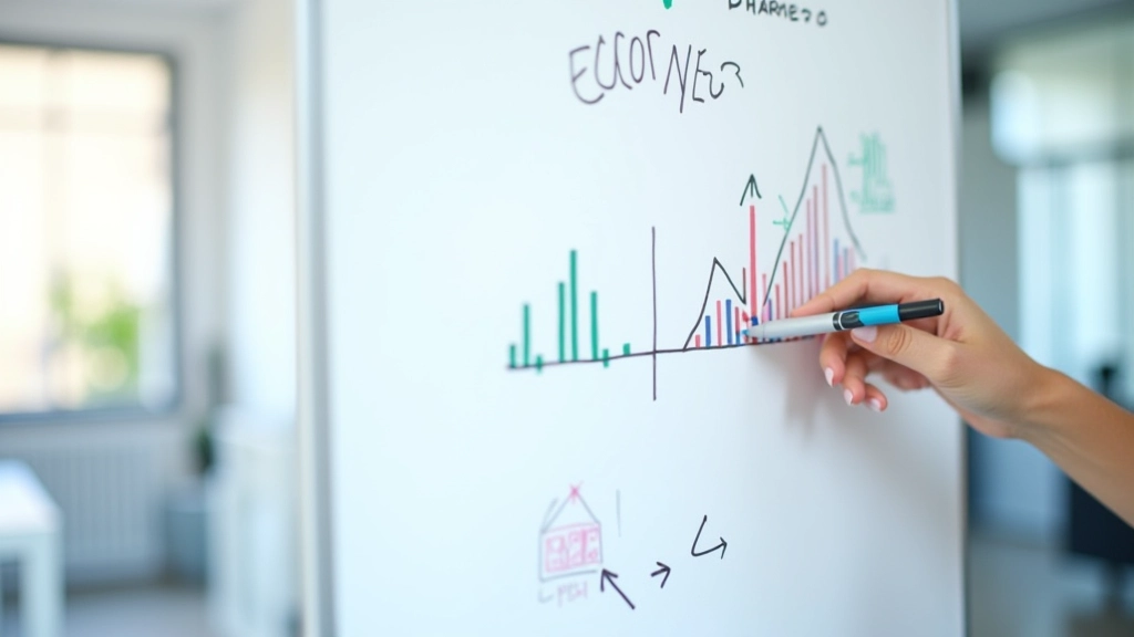 Tableau blanc avec notes et diagrammes d'analyse de marché économique
